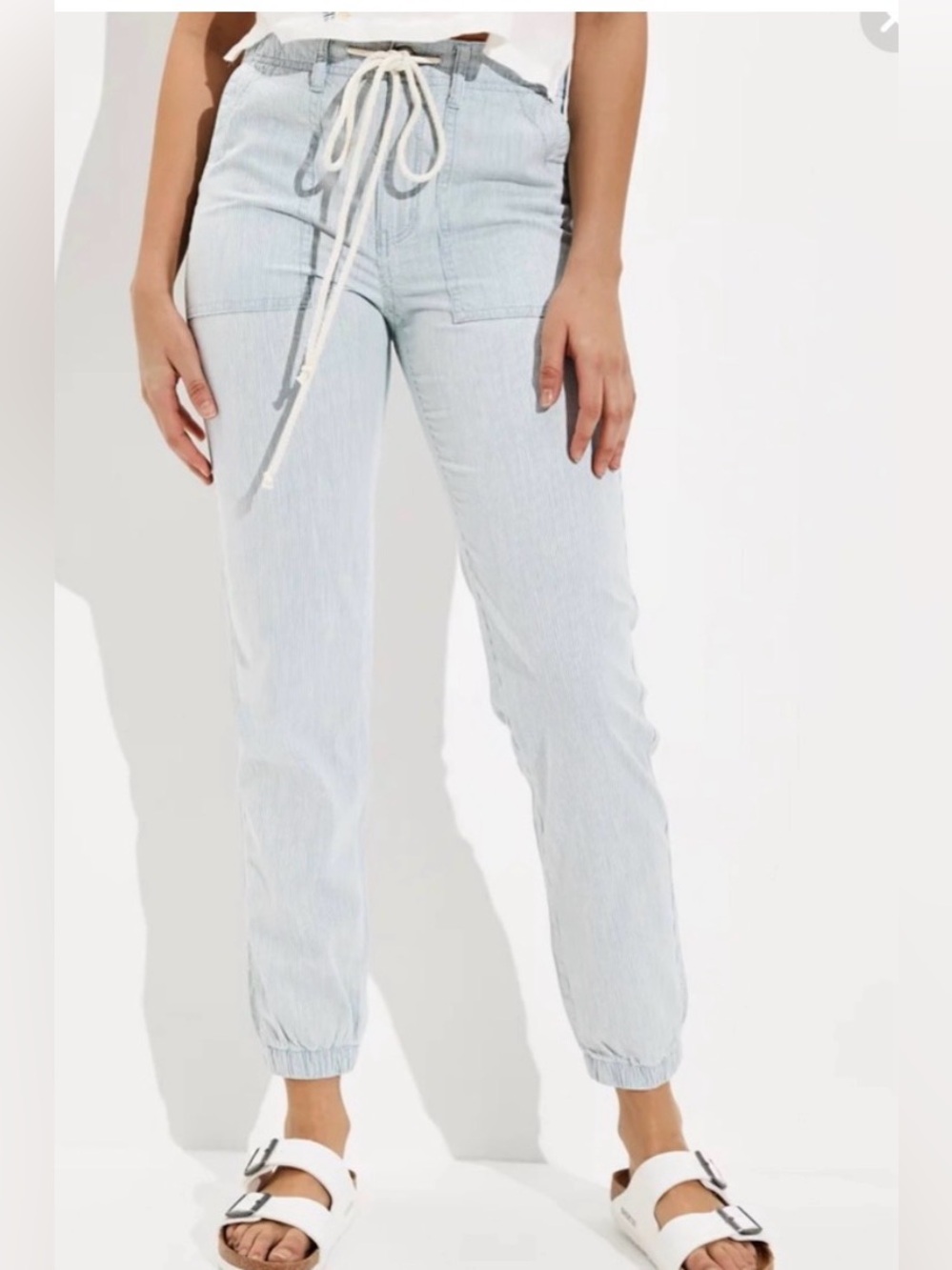American Eagle Outfitters Blue Striped Tapered Drawstring Pants